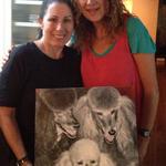 The artist with Pat and a memorial tribute acryic to her beloved poodles entilteld "My Three Shmoos"